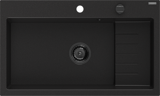 Mexen Omar granite sink 1-bowl 800 x 480 mm, black, black siphon - 6520801005-77-B