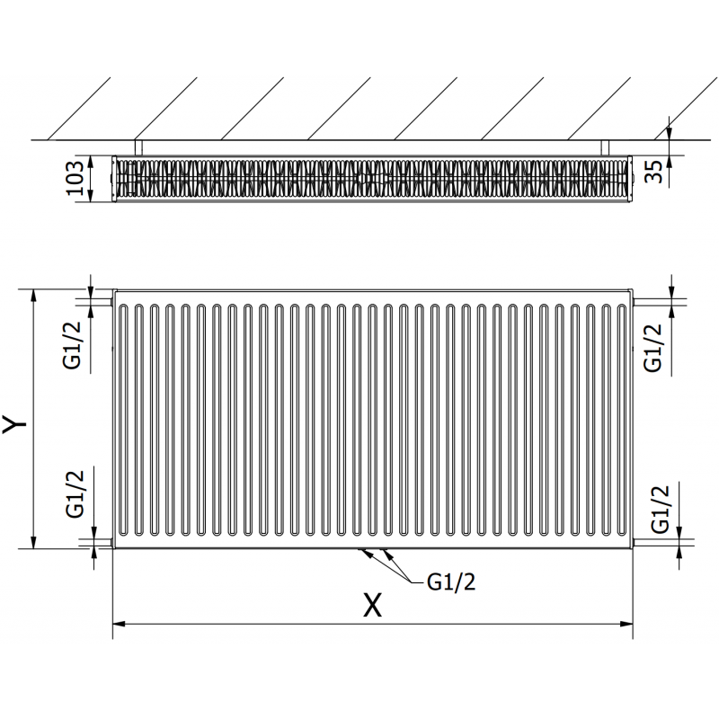 Mexen CC22 panel radiator 300 x 400 mm, bottom central connection, 373 W, white - W6C22-030-040-00