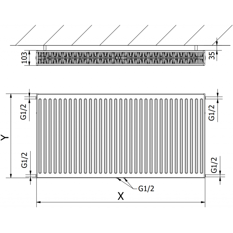 Mexen CC22 panel radiator 500 x 2200 mm, bottom central connection, 3134 W, white - W6C22-050-220-00