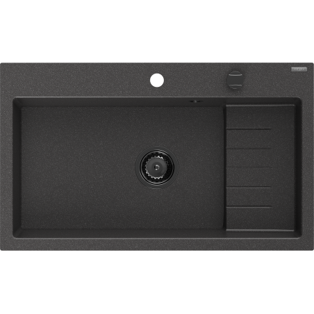 Mexen Omar granite sink 1-bowl 800 x 480 mm, black speckled, black siphon - 6520801005-76-B