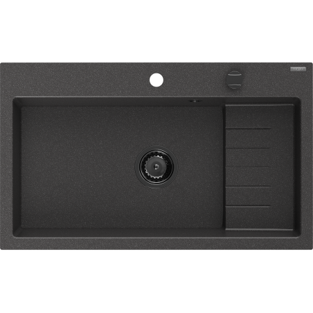Mexen Omar single-bowl granite sink 800 x 480 mm, black speckled, black siphon - 6520801005-76-B