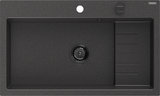 Mexen Omar single-bowl granite sink 800 x 480 mm, black speckled, black siphon - 6520801005-76-B