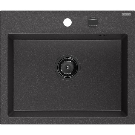 Mexen Oscar 1-Bowl Granite Sink 580 x 490 mm, Black Spotted, Black Siphon - 6519581000-76-B
