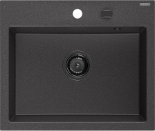 Mexen Oscar 1-Bowl Granite Sink 580 x 490 mm, Black Spotted, Black Siphon - 6519581000-76-B