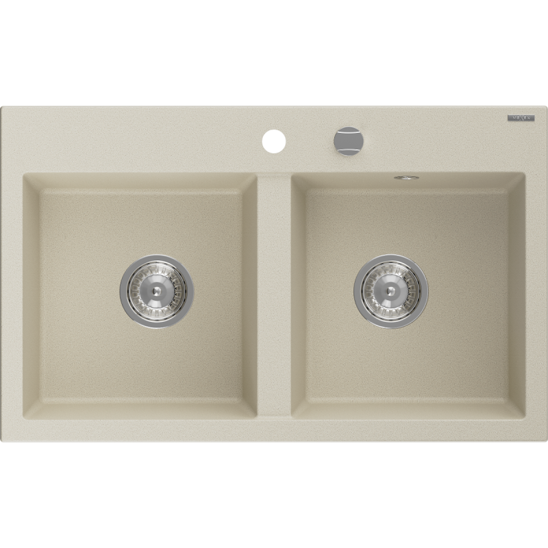 Mexen Hektor granite sink 2-chamber 800 x 480 mm, beige, chrome siphon - 6521802000-69