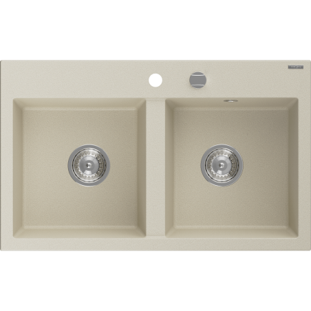 Mexen Hektor granite sink 2-chamber 800 x 480 mm, beige, chrome siphon - 6521802000-69