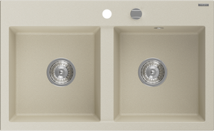 Mexen Hektor granite sink 2-chamber 800 x 480 mm, beige, chrome siphon - 6521802000-69