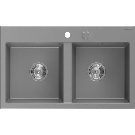 Mexen Hektor granite double-bowl sink 800 x 480 mm, gray, chrome siphon - 6521802000-71