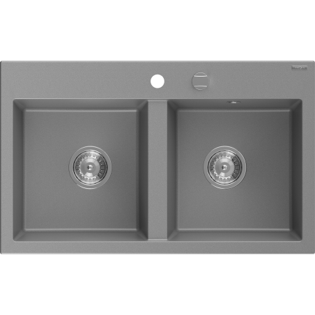 Mexen Hektor granite sink 2-chamber 800 x 480 mm, grey, chrome siphon - 6521802000-71