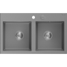 Mexen Hektor granite double-bowl sink 800 x 480 mm, gray, chrome siphon - 6521802000-71