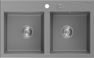 Mexen Hektor granite double-bowl sink 800 x 480 mm, gray, chrome siphon - 6521802000-71