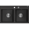 Mexen Hektor granite sink 2-bowl 800 x 480 mm, black/silver metallic, chrome siphon - 6521802000-73