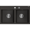 Mexen Hektor 2-bowl granite sink 800 x 480 mm, black/gold metallic, chrome siphon - 6521802000-75