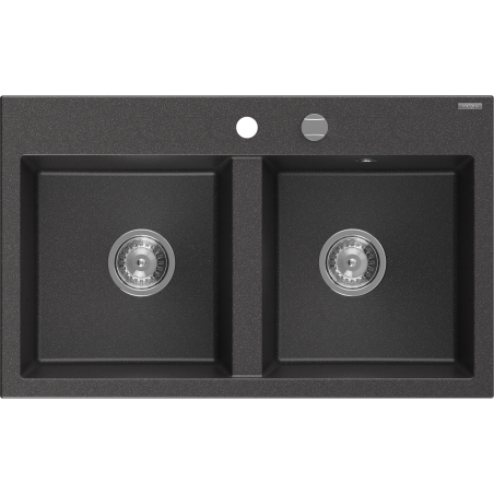 Mexen Hektor Granite Sink 2-Bowl 800 x 480 mm, Black Speckled, Chrome Siphon - 6521802000-76