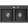 Mexen Hektor Granite Sink 2-Bowl 800 x 480 mm, Black Speckled, Chrome Siphon - 6521802000-76