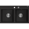 Mexen Hektor 2-bowl granite sink 800 x 480 mm, black, chrome siphon - 6521802000-77