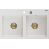 Mexen Hektor granite sink 2-bowl 800 x 480 mm, white, gold siphon - 6521802000-20-G