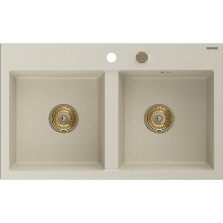 Mexen Hektor granite sink 2-chamber 800 x 480 mm, beige, gold siphon - 6521802000-69-G