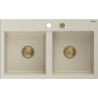 Mexen Hektor Granite Sink Double Bowl 800 x 480 mm, Beige, Gold Siphon - 6521802000-69-G