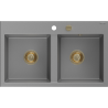 Mexen Hektor Granite Sink 2 Bowl 800 x 480 mm, Gray, Gold Siphon - 6521802000-71-G