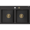 Mexen Hektor granite sink 2-bowl 800 x 480 mm, black/silver metallic, gold siphon - 6521802000-73-G