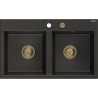 Mexen Hektor granite kitchen sink 2-bowl 800 x 480 mm, black/gold metallic, gold siphon - 6521802000-75-G