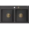Mexen Hektor granite sink 2-chamber 800 x 480 mm, black speckled, golden siphon - 6521802000-76-G