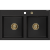 Mexen Hektor granite sink double-bowl 800 x 480 mm, black, gold siphon - 6521802000-77-G