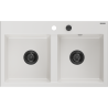 Mexen Hektor granite sink 2-bowl 800 x 480 mm, white, black siphon - 6521802000-20-B