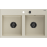 Mexen Hektor granite sink 2-bowl 800 x 480 mm, beige, black siphon - 6521802000-69-B