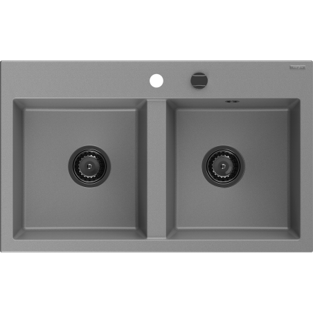 Mexen Hektor granite sink 2-bowl 800 x 480 mm, grey, black siphon - 6521802000-71-B