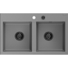 Mexen Hektor granite sink 2-bowl 800 x 480 mm, grey, black siphon - 6521802000-71-B