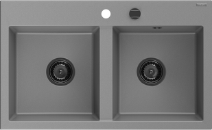 Mexen Hektor granite sink 2-bowl 800 x 480 mm, grey, black siphon - 6521802000-71-B