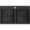 Mexen Hektor Granite Sink Double Bowl 800 x 480 mm, Black/Silver Metallic, Black Siphon - 6521802000-73-B