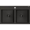 Mexen Hektor granite sink 2-bowl 800 x 480 mm, black/gold metallic, black siphon - 6521802000-75-B