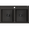 Mexen Hektor granite sink double-bowl 800 x 480 mm, black/gold metallic, black siphon - 6521802000-75-B