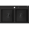 Mexen Hektor granite sink, 2-bowl 800 x 480 mm, black, black siphon - 6521802000-77-B