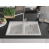Mexen Hektor 2-Bowl Granite Sink 800 x 480 mm, White, Chrome Siphon - 6521802000-20