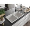 Mexen Hektor 2-Bowl Granite Sink 800 x 480 mm, White, Chrome Siphon - 6521802000-20
