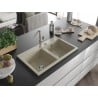 Mexen Hektor granite sink 2-chamber 800 x 480 mm, beige, chrome siphon - 6521802000-69