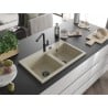 Mexen Hektor granite sink 2-bowl 800 x 480 mm, beige, black siphon - 6521802000-69-B