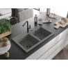 Mexen Hektor 2-chamber granite sink 800 x 480 mm, gray, black siphon - 6521802000-71-B
