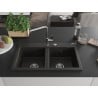 Mexen Hektor 2-bowl granite sink 800 x 480 mm, black/gold metallic, chrome siphon - 6521802000-75