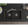 Mexen Hektor 2-bowl granite sink 800 x 480 mm, black/gold metallic, chrome siphon - 6521802000-75