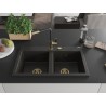 Mexen Hektor granite kitchen sink 2-bowl 800 x 480 mm, black/gold metallic, gold siphon - 6521802000-75-G