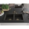 Mexen Hektor granite kitchen sink 2-bowl 800 x 480 mm, black/golden metallic, golden siphon - 6521802000-75-G