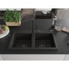 Mexen Hektor granite sink 2-bowl 800 x 480 mm, black/gold metallic, black siphon - 6521802000-75-B