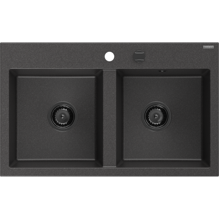 Mexen Hektor Granite Sink 2-Bowl 800 x 480 mm, Black Speckled, Black Siphon - 6521802000-76-B