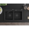 Mexen Hektor granite sink, 2-bowl 800 x 480 mm, black, black siphon - 6521802000-77-B