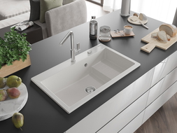 Mexen Omar 1-bowl granite sink 800 x 480 mm, white, chrome siphon - 6520801005-20